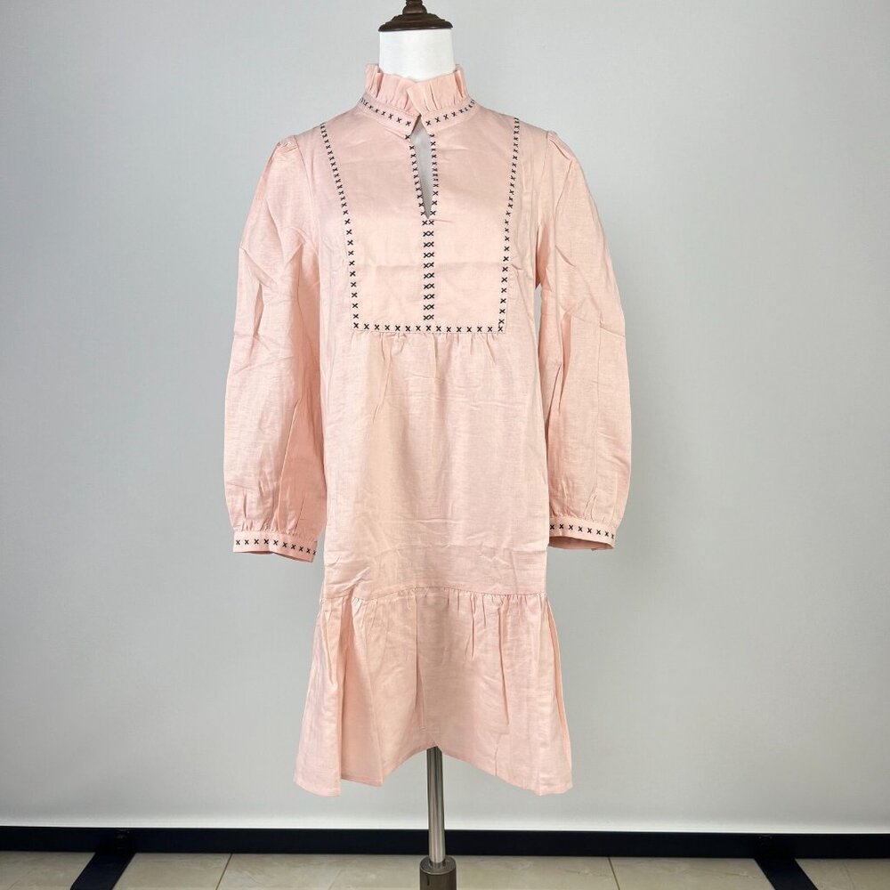 NWT Tuckernuck Bermuda Pink Palmerston Dress sz XS Long Sleeve Linen Blend Mini - Picture 3 of 12
